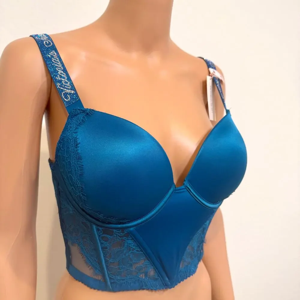 NWT Victoria’s Secret 34C rhinestone strap lace push up corset BC3 3305